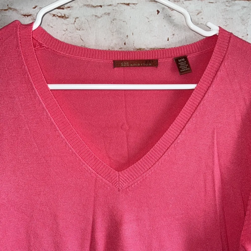 525 America pink sweater pullover Medium 3/4 sleeve lightweight v neck - Image 2