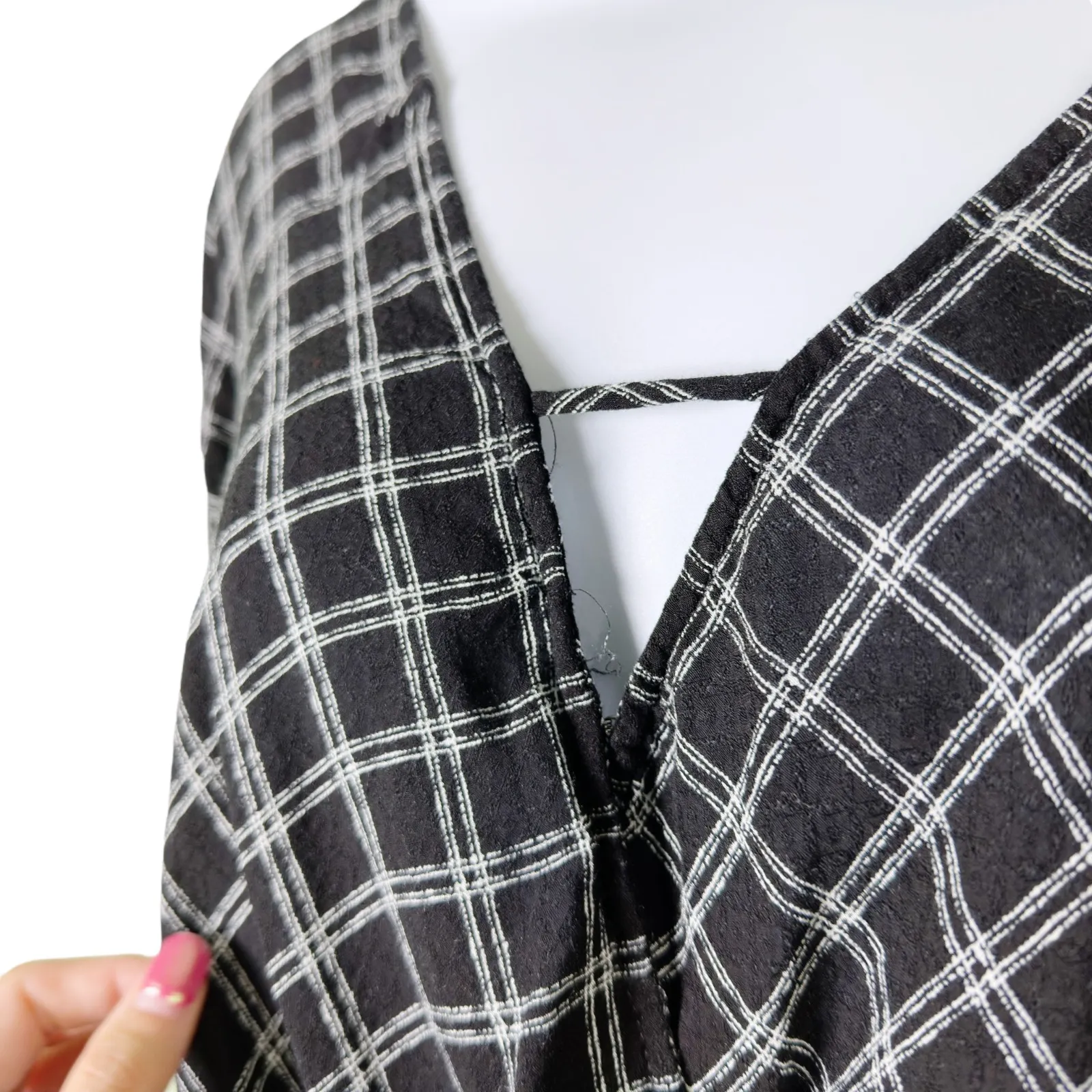 Urban Outfitters‎ Black White Plaid Faux Wrap Crop Top Indie Grunge Streetwear S - Image 7