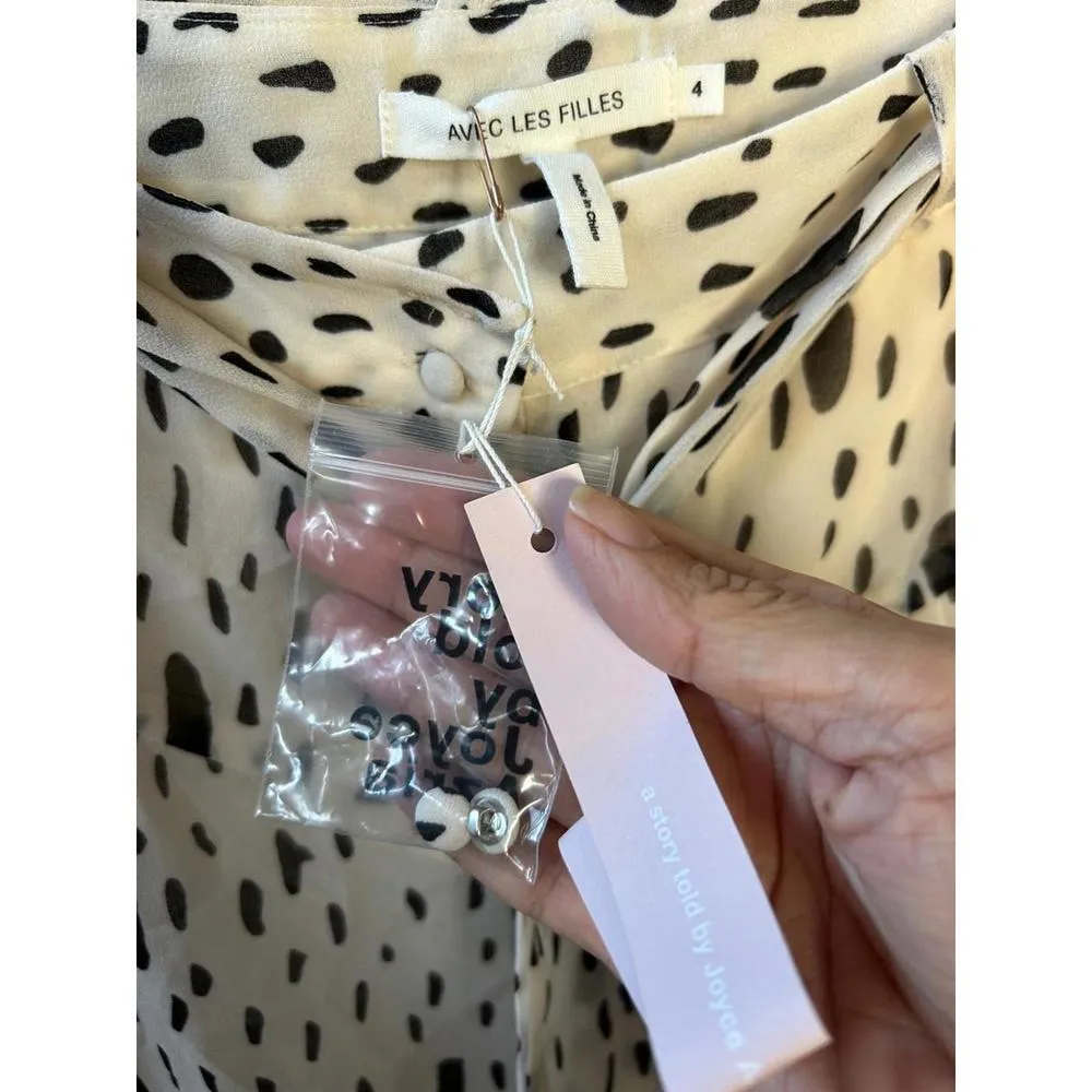 NWT Avec Les Filles Mini Skirt Sz 4 White Black Button Closure Belt Lined Twee - Image 5