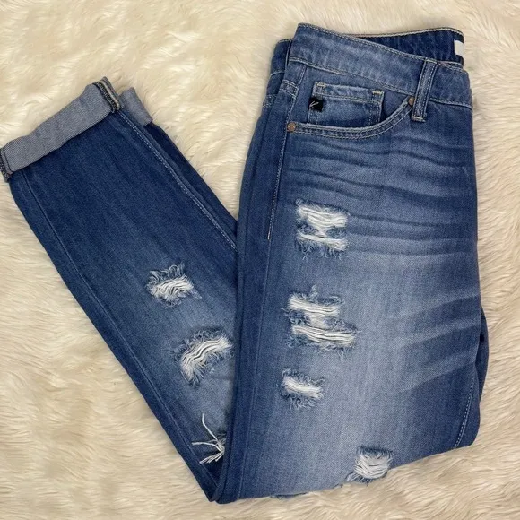 KanCan Boyfriend Mid Rise Distressed Destroyed Jeans Size 3/25 Blue - Image 3