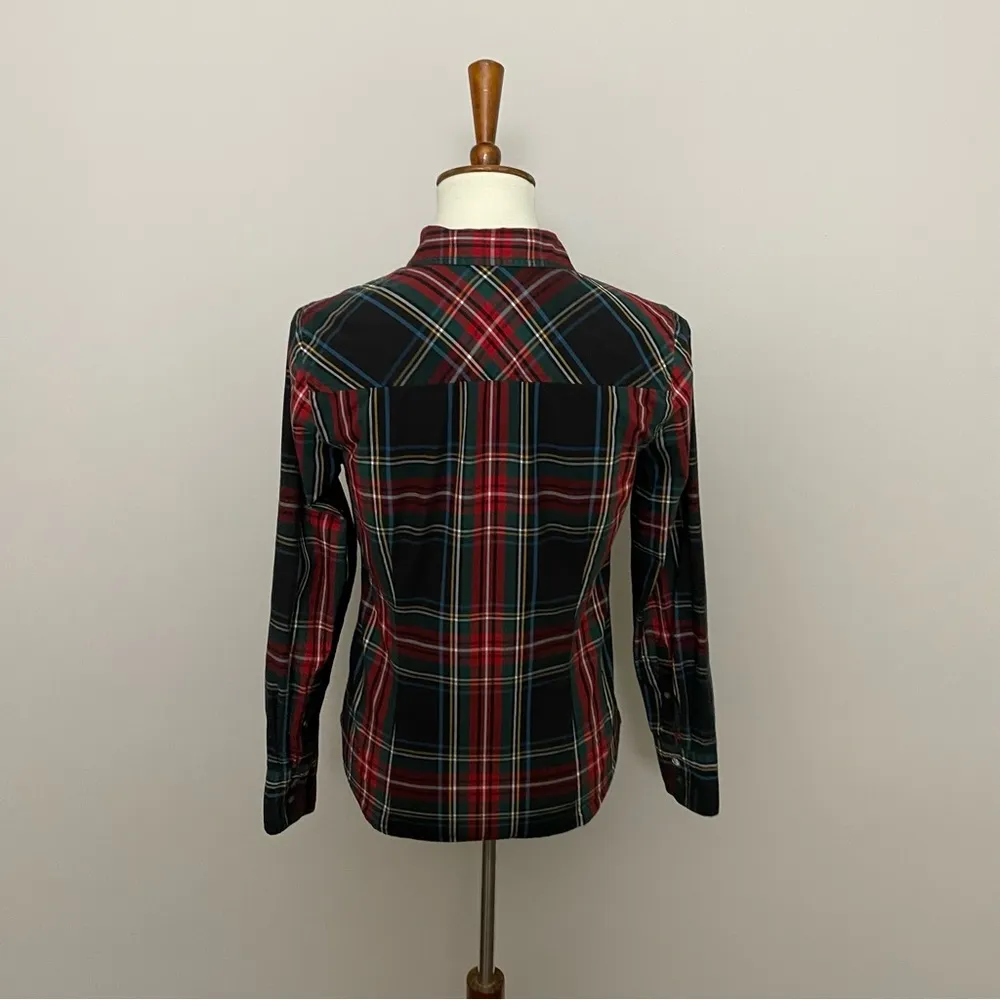 J Crew Perfect Shirt Plaid Collar Lightweight Black Red Green Blue Yellow Grey - Image 8