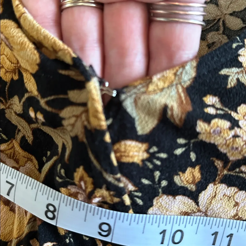 American Eagle Outfitters Black Gold Floral Faux Wrap Mini Dress Size M Tall - Image 7