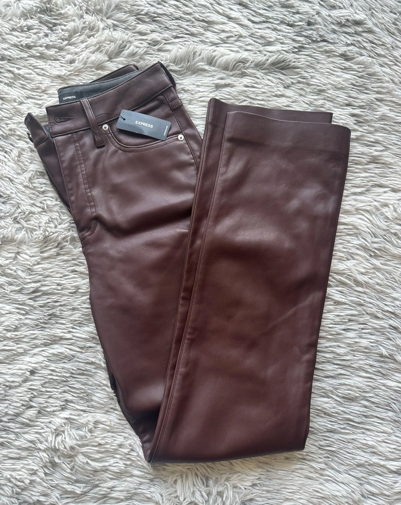 Express Brown Leather Pants - Image 3