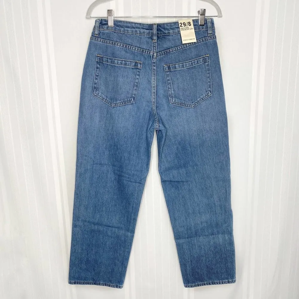 Vince Camuto High Rise Straight Leg Patchwork Ripped Jeans Blue 29/8 Distressed - Image 12