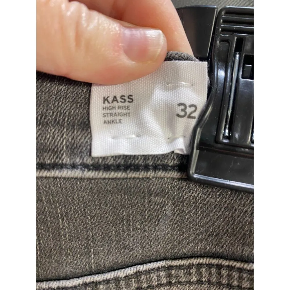 Hudson Kass Jeans Women's 32 Gray Denim High Rise Straight Ankle Distressed B48 - Image 3