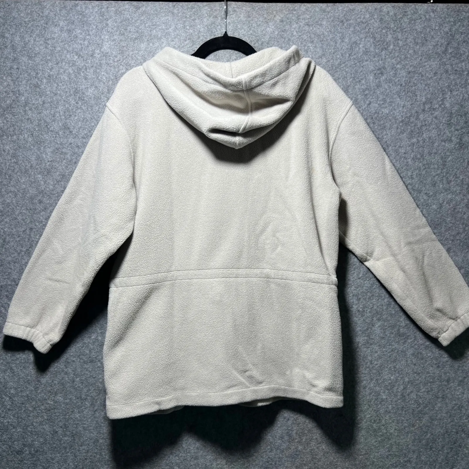 Vintage Lands End Womens Petite Fleece Zip Up Hoodie Jacket Beige Size S - Image 9