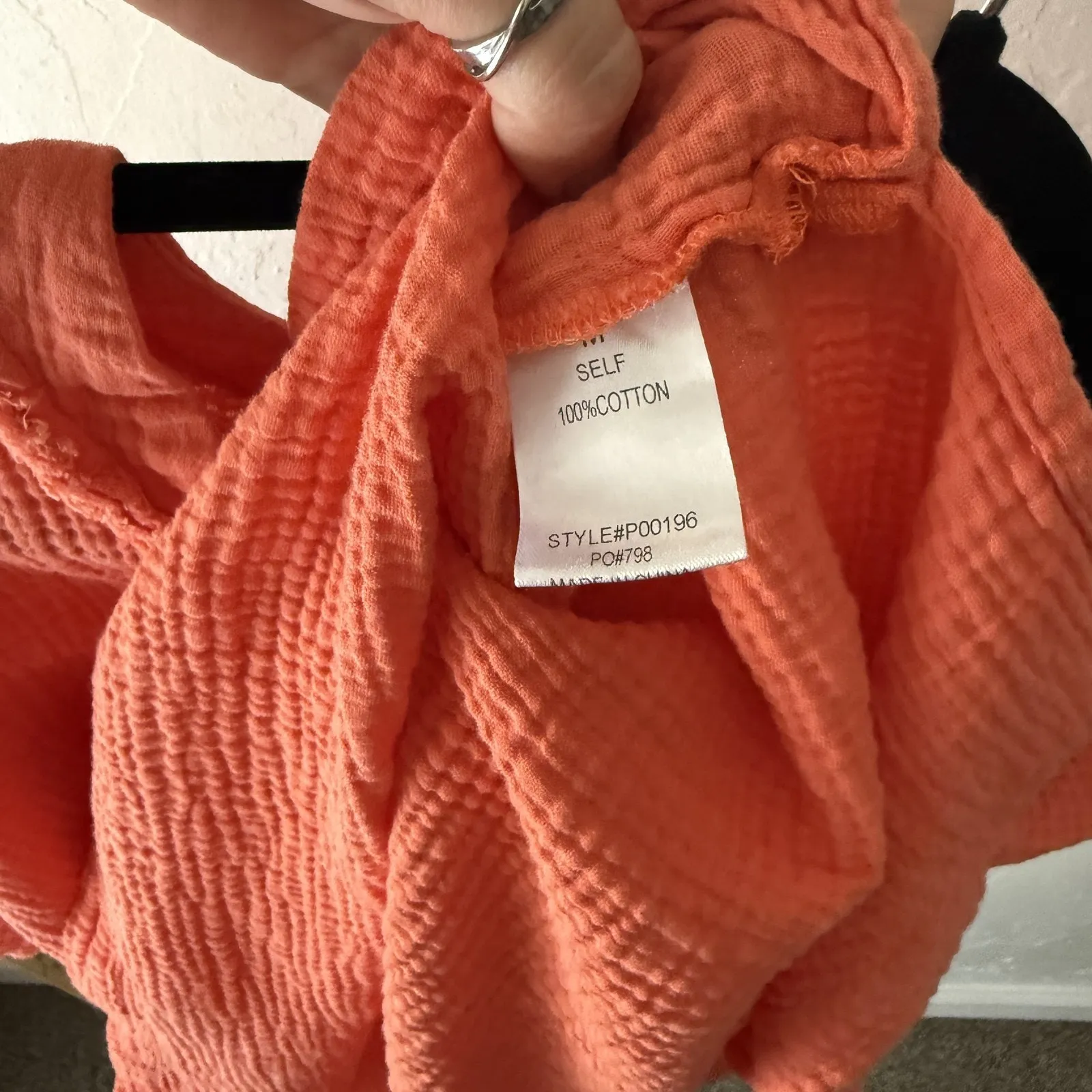 Freckled Poppy Shirt Womens Medium‎ Coral Pink Gauze Textured Pocket Button Top - Image 8