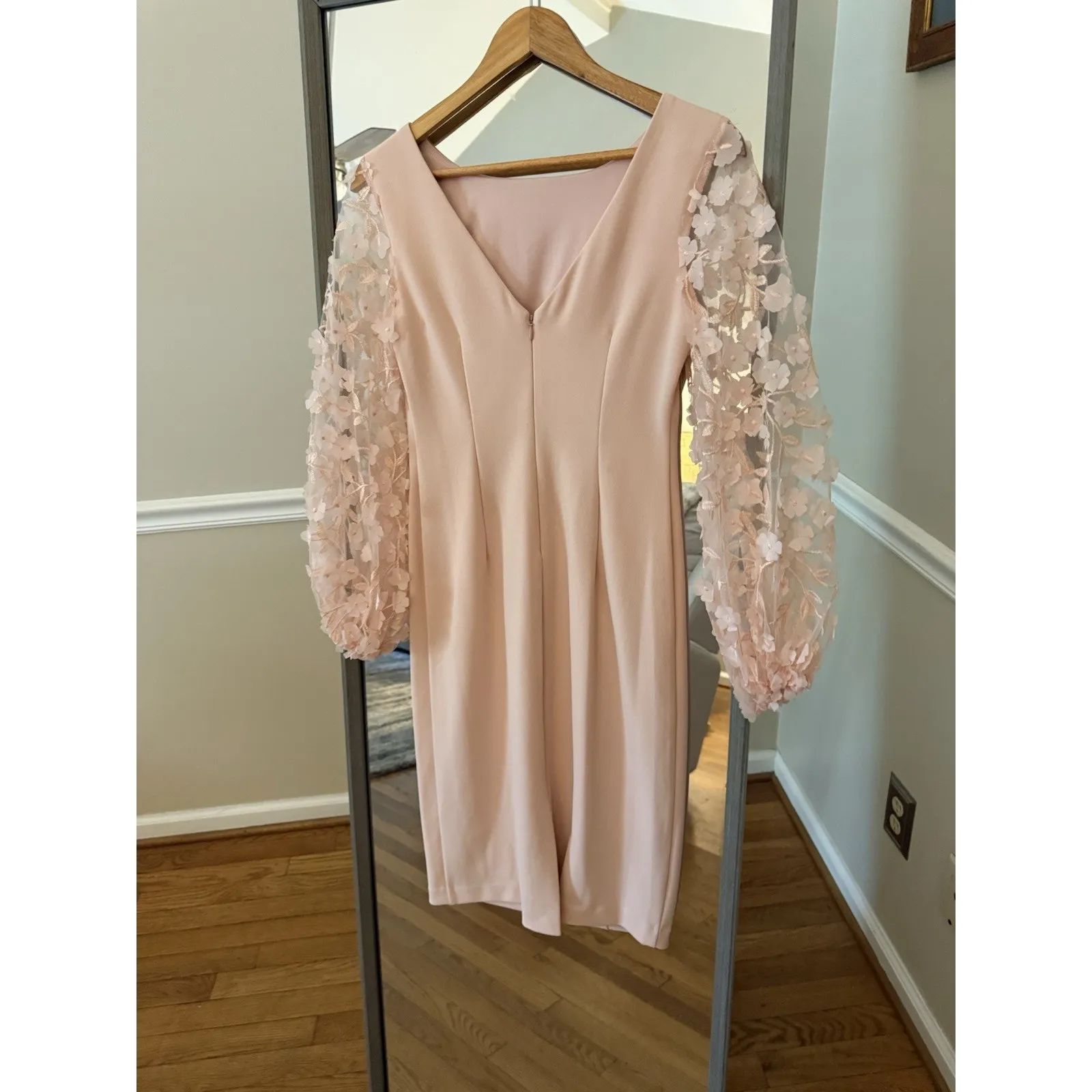 Eliza J 3D Floral Sleeve Sheath Dress Blush Pink Embroidered Mesh Size 2 - Image 5