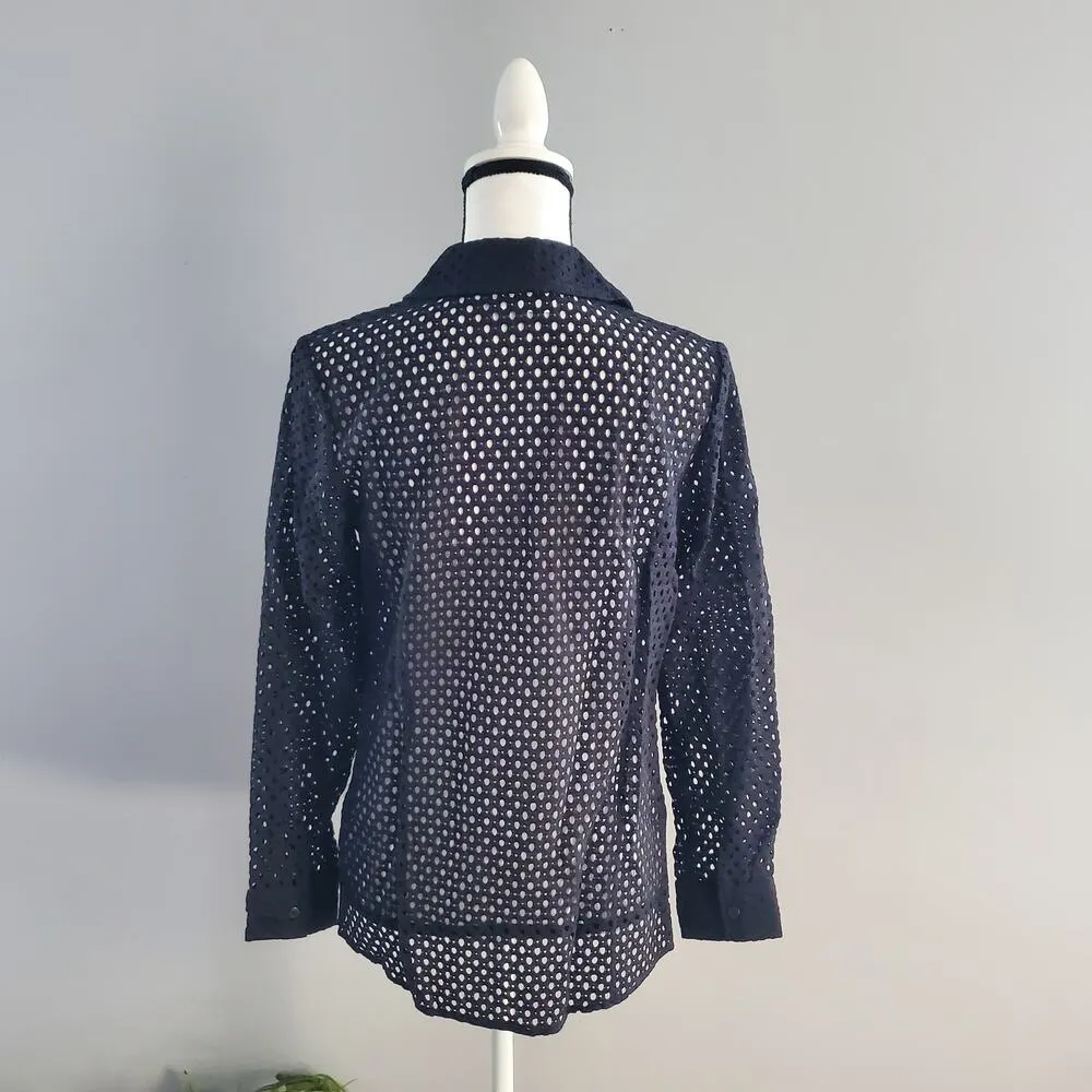 denim & co Black Netted Long Sleeve Button Down Shirt XS - Image 2