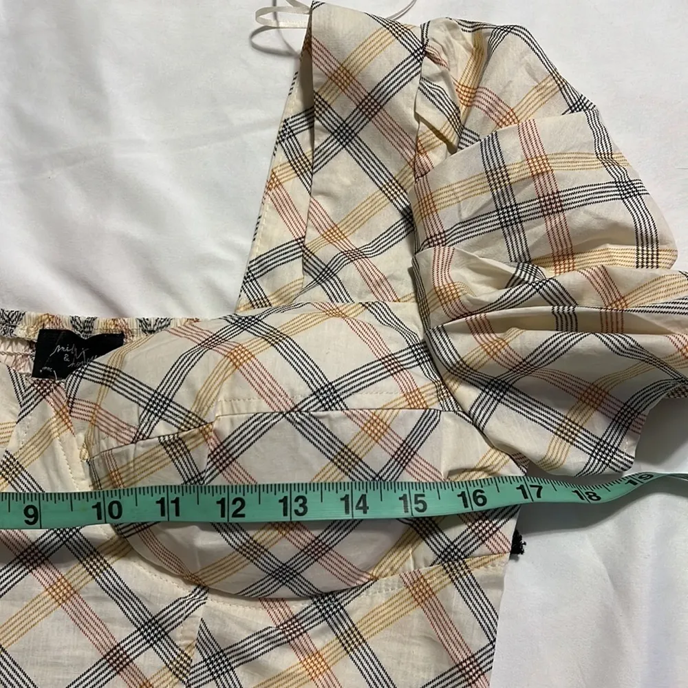 Milk & Honey MED crop top plaid padded top elastic back stretchy sweetheart neck Orange - Image 4