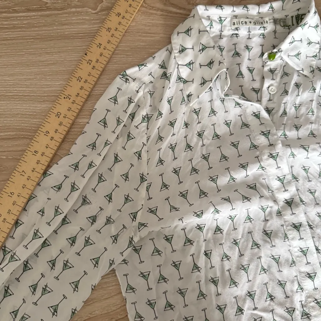 Alice + Olivia Small Willa Martini Silk Shirt Long Sleeve Sheer Off White Office - Image 8