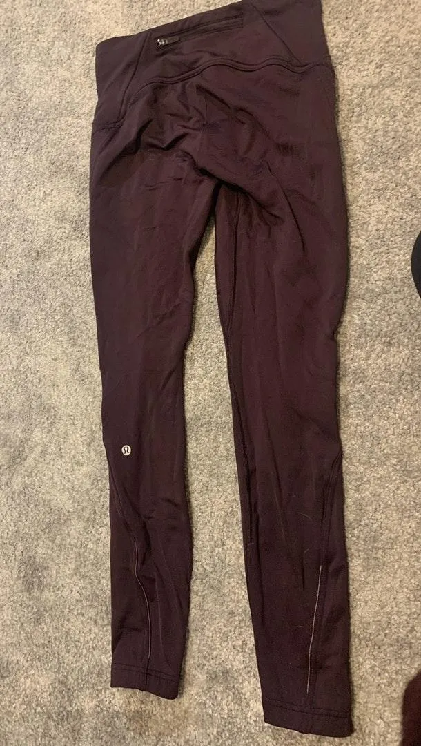Lululemon Fleece Lined Leggings Maroon - Image 2