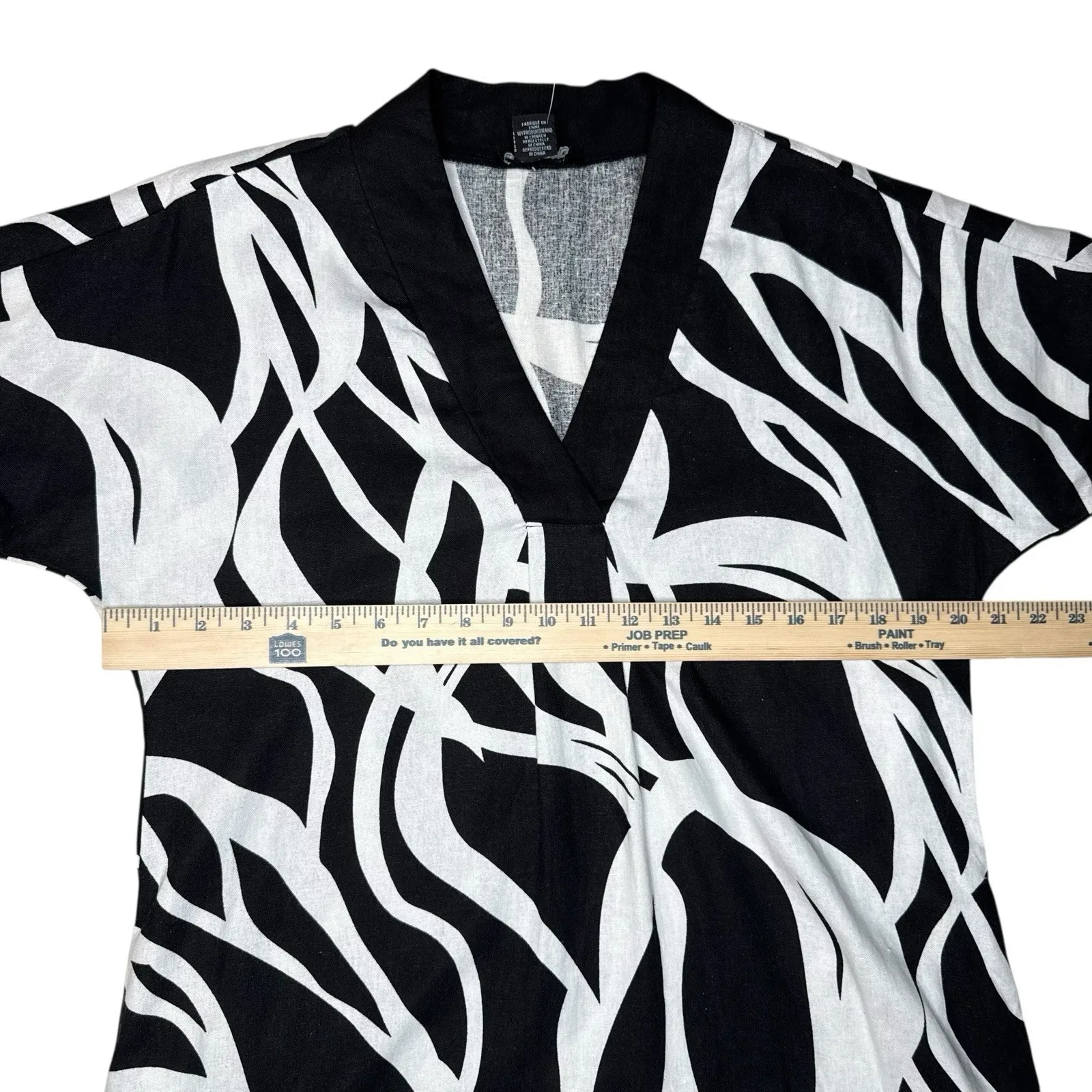 NWOT Rachel Zoe Linen Maxi Dress S Kaftan Black White Abstract Print Pockets‎ - Image 10