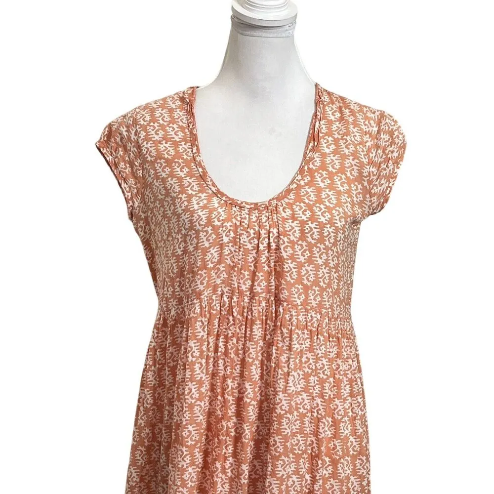 Matta Sabina Greece Midi Dress Rust Printed Short Sleeves Cotton Womens Sz XS Orange - Image 2