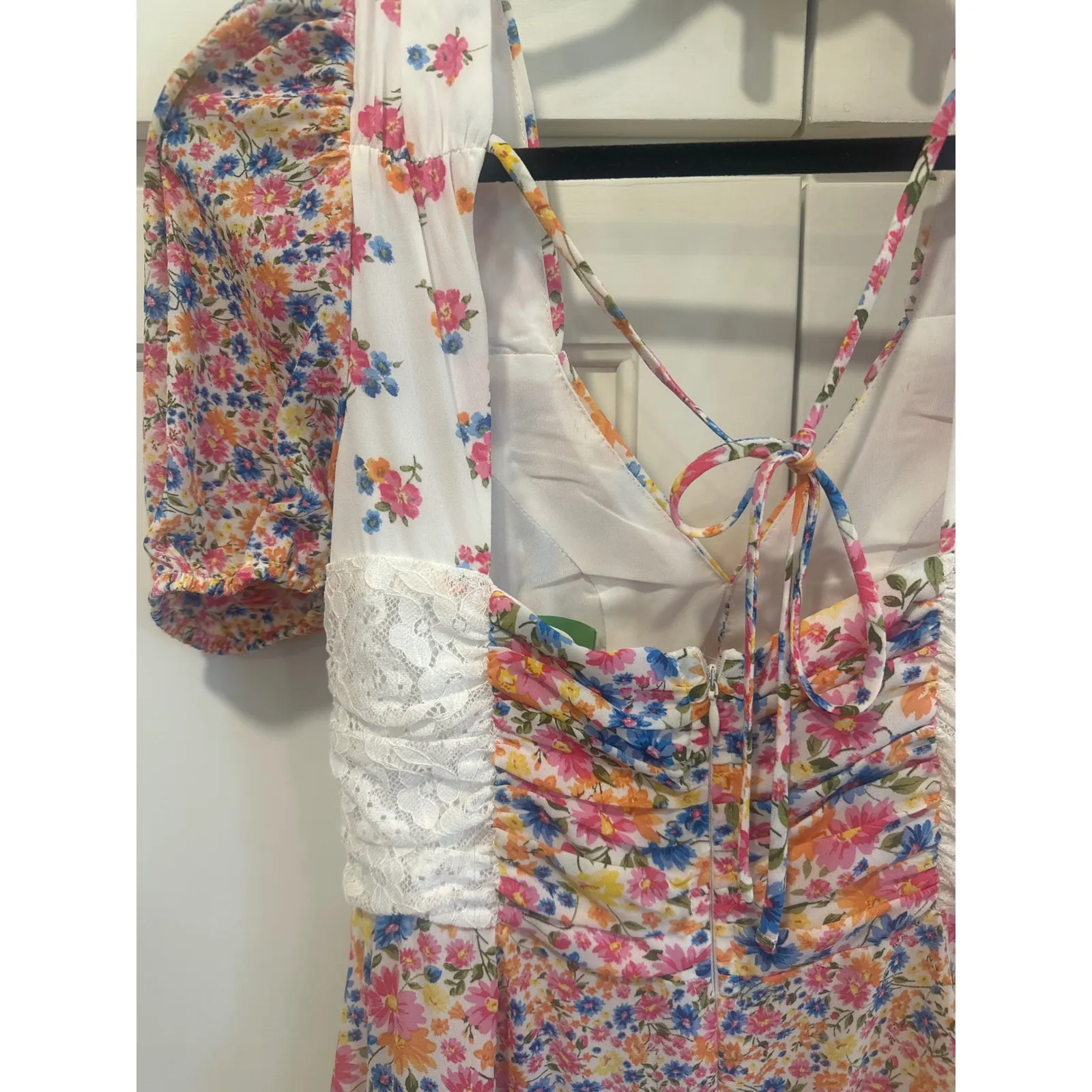 Altar State Floral Puff Sleeve Lace Trim Ruffle Mini Dress M cottage core fairy White Size M - Image 7