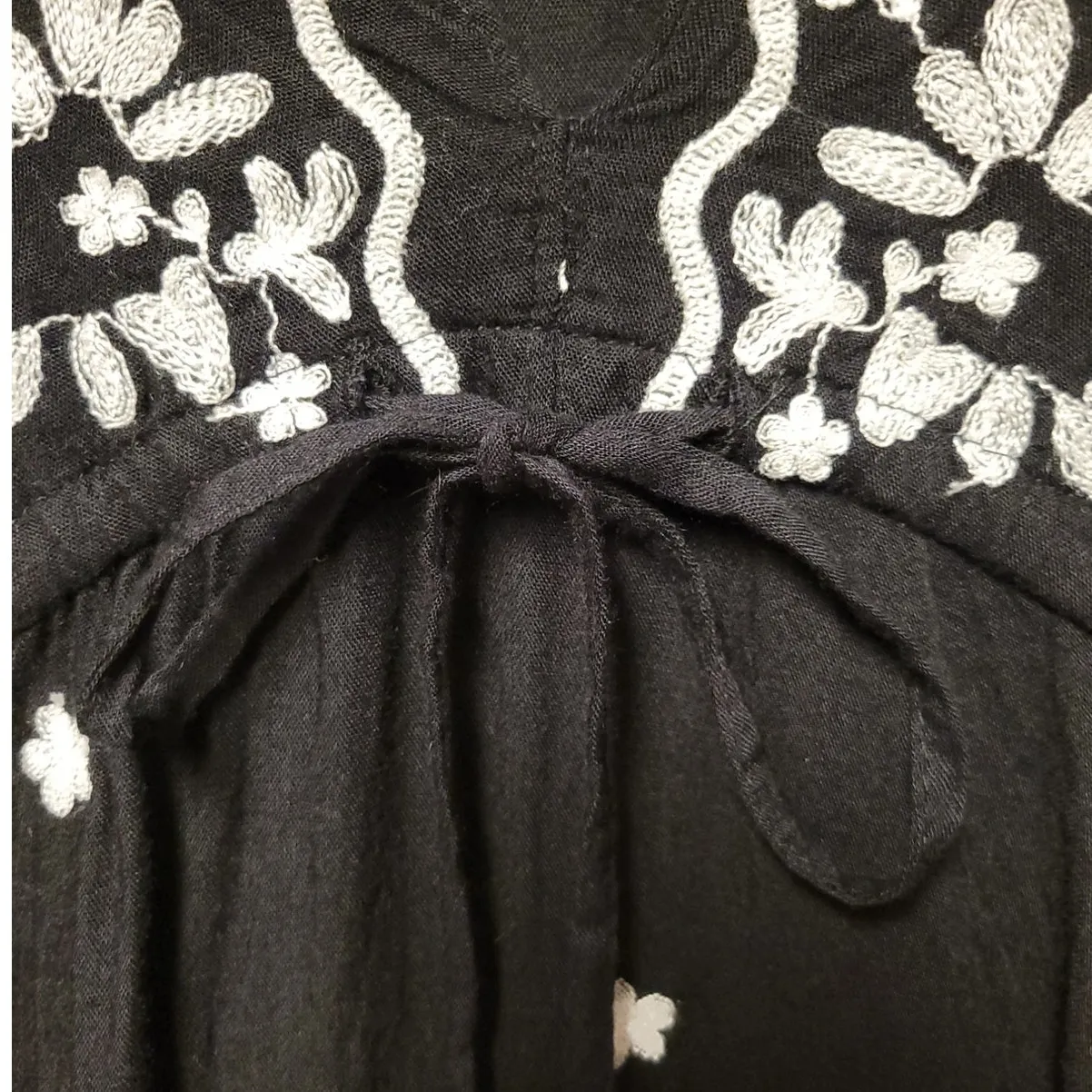 Embroidered Floral Mini Dress Boho Baby Doll Vacation‎ Summer Beachy Hippie Sz M Black Size M - Image 4