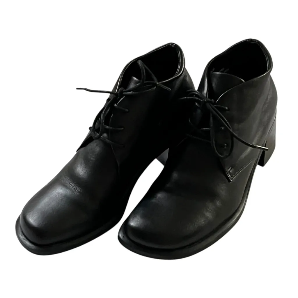 Vintage heeled boots 8.5 ankle bootie black leather lace up 90s Minimalist Y2K - Image 7