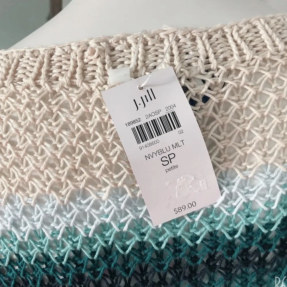 J.Jill Linen Crochet Sweater Navy Blue Multi Petite Size S NWT $89.00 - Image 5