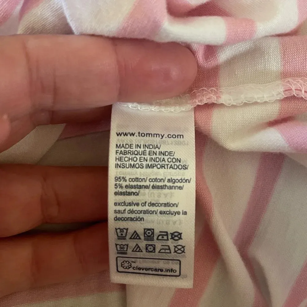 Women’s Tommy Hilfiger white with pink stripe boat neck crop sleeve top Large - Image 5