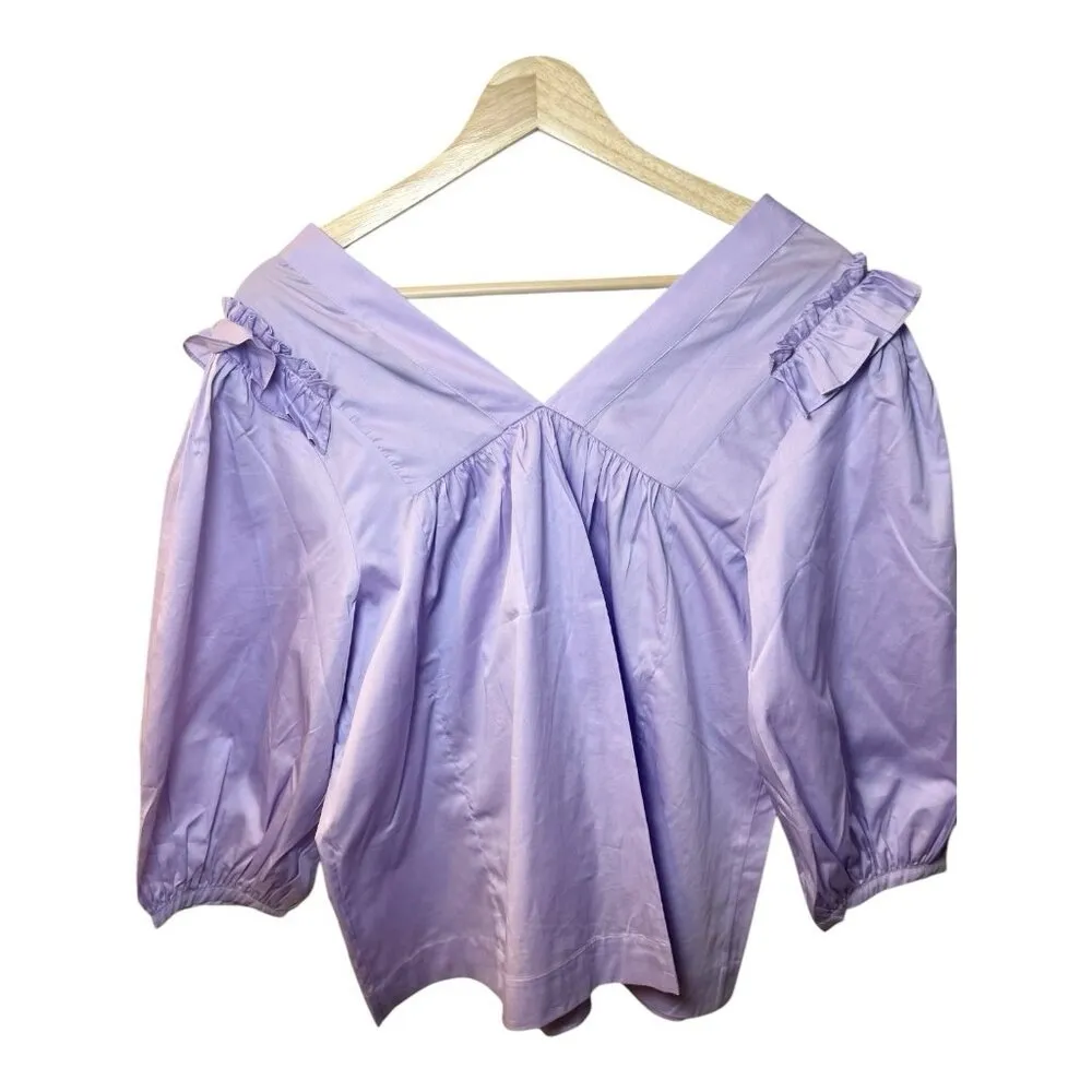 HARSHMAN Lilac Cheryl Blouse Size Medium Cotton V - Image 5