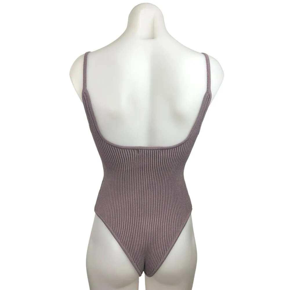 Missguided Re_Styld Mauve Purple Rib Knit Camisole Spaghetti Strap Bodysuit 2 - Image 2