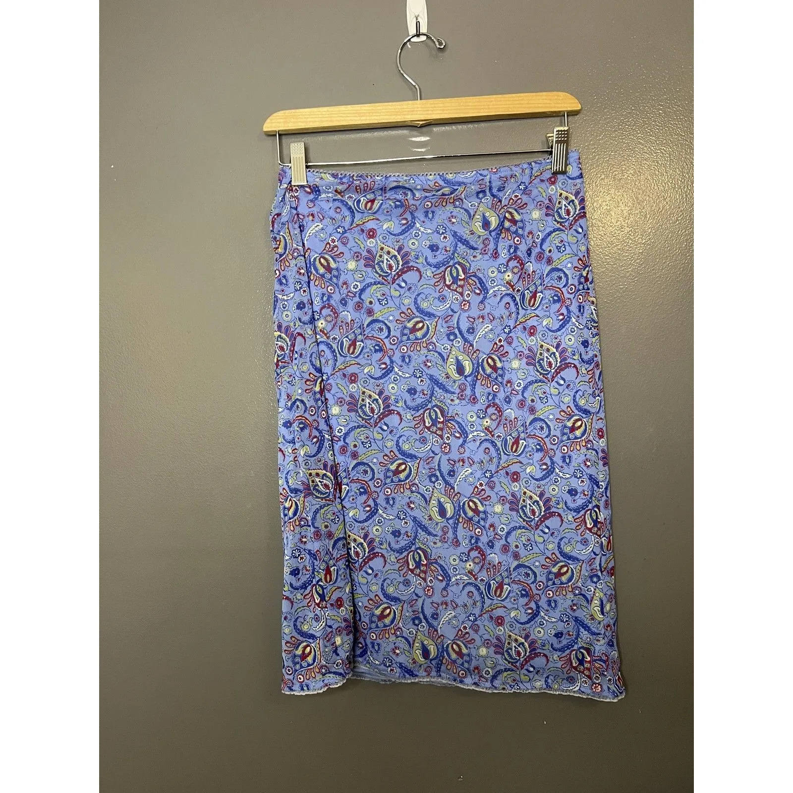 Vintage Express Skirt Womens Small Blue Paisley A-Line Knee Length Lined USA 90s - Image 2