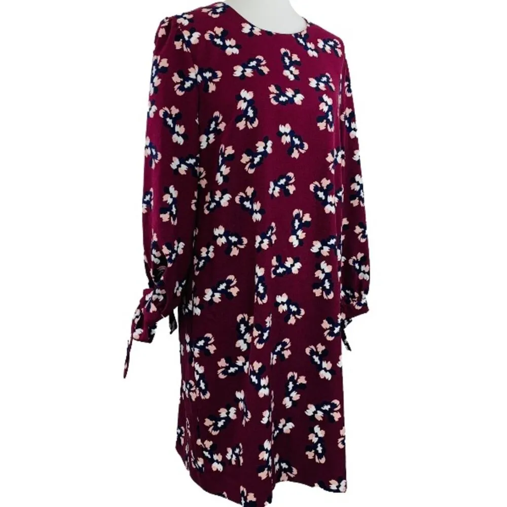 Banana Republic Women's Dress Shift Tie Sleeve NEW Burgundy Floral Size 14 Plus - Image 14