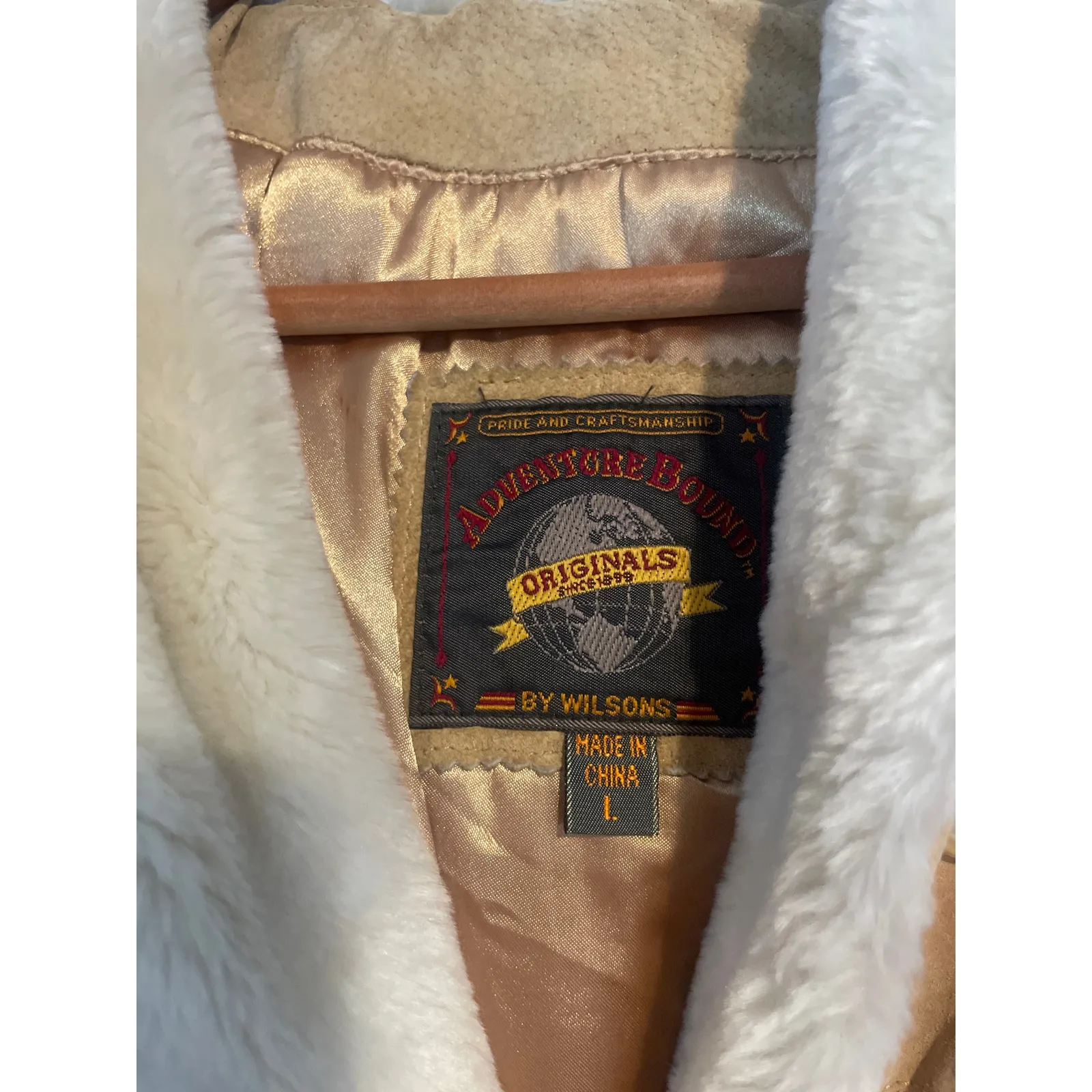 Vintage WILSONS Leather Toggle Chore Coat Barn Jacket Faux Fur Size Large L Hood - Image 2