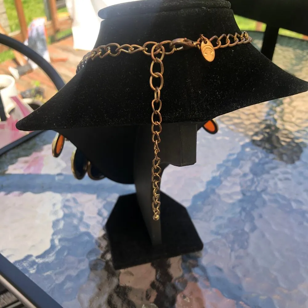 Charming Charlie Vintage Bib Statement Necklace Orange Black - Image 6