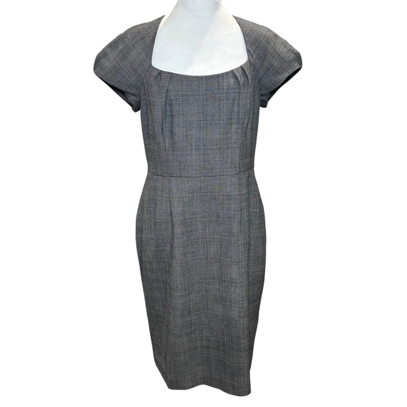 Banana Republic Gray Plaid Sheath Knee Length Dress‎ Women's 12P Petite Wool - Image 2