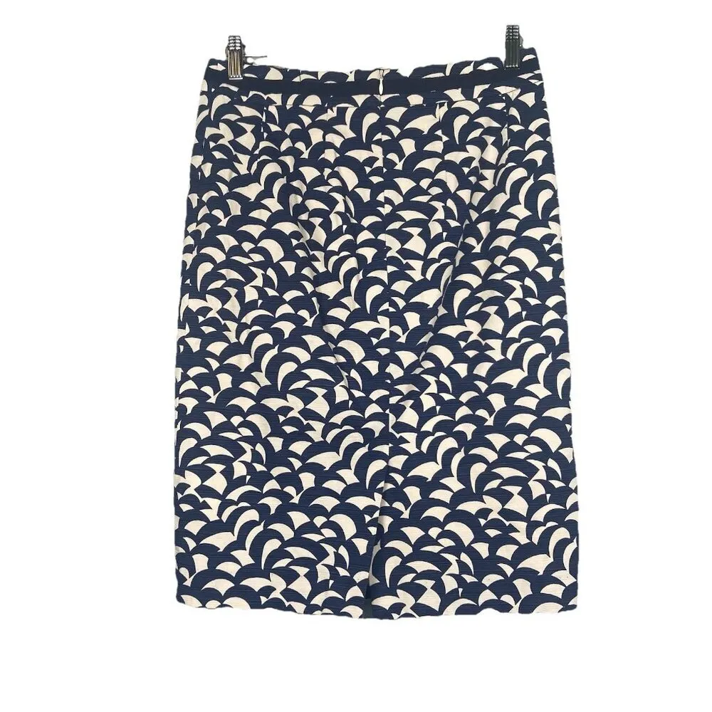 Boden Mod Pencil Skirt Navy White Abstract Fan Size 6 Regular Office Going Out Blue - Image 7