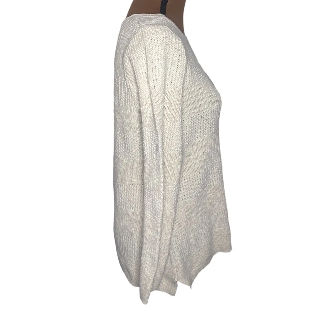 L.L. bean mixed stitch Crewneck oatmeal nubby textured sweater size M White Size M - Image 4