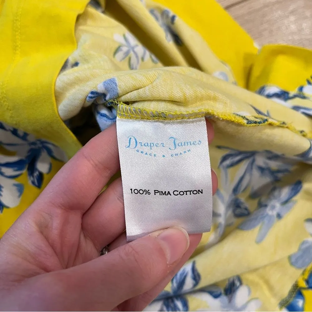 Draper James Yellow Blue Floral Pima Cotton V-Neck Short Sleeve Dress Size S - Image 3