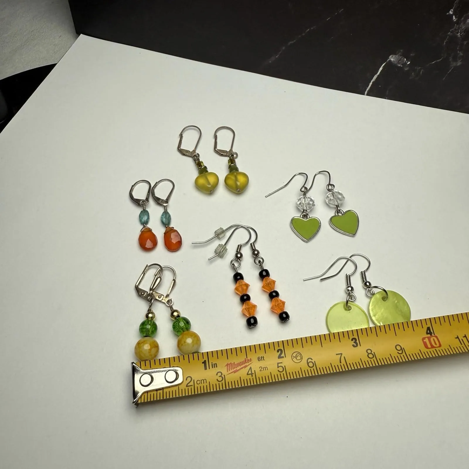 Bead Dangle Drop Pierced Earrings Lot Of 5 Beaded Green Orange Yellow Etc - Image 7