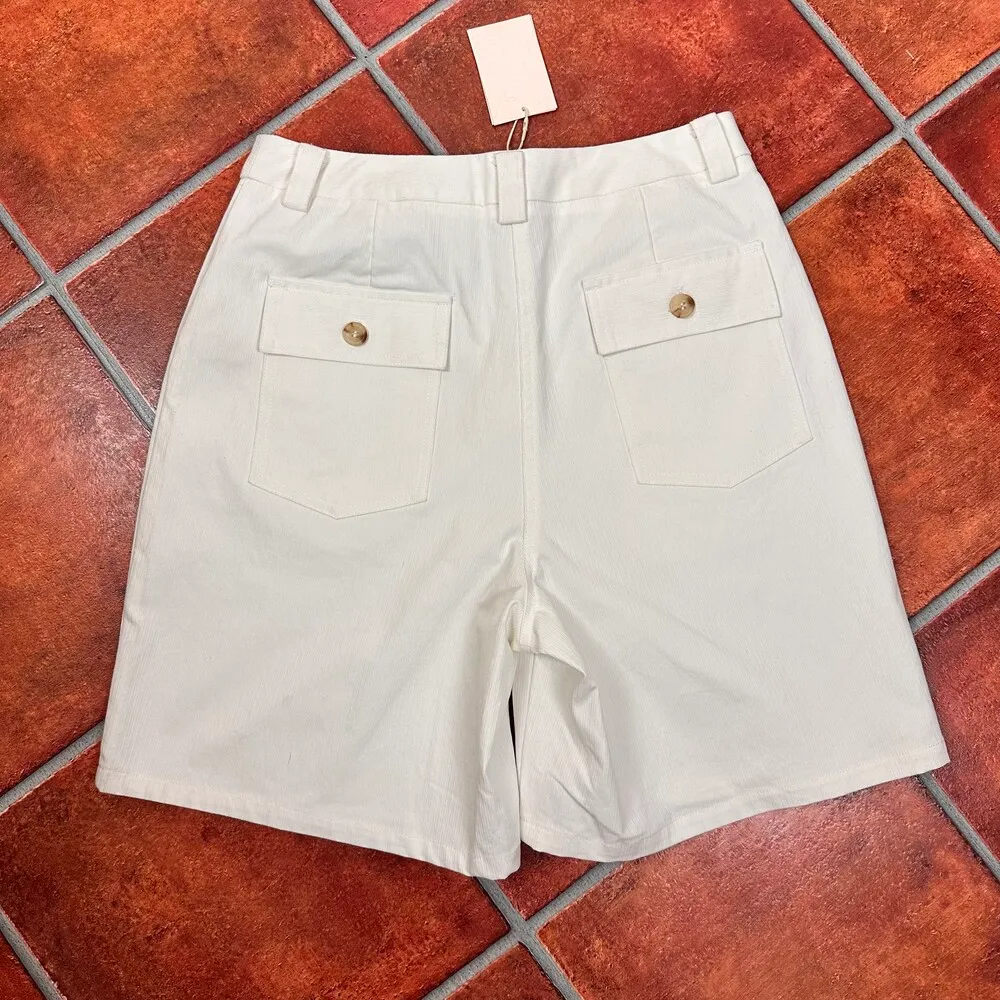NWT FRNCH Paris Off White Button Waist Jamie Shorts Size Medium - Image 8