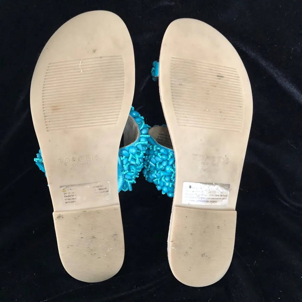 Torgeis New York aqua Beaded sandals 7 Blue - Image 6