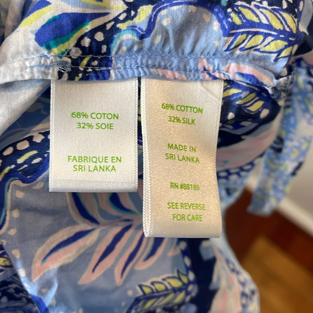 Lilly Pulitzer Asani Tunic‎ Top Blue Peri Lapis Lanterns Silk Blend Blouse - Image 10