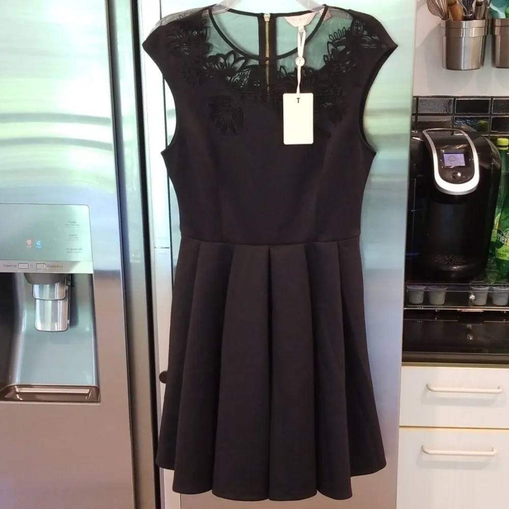 💕TED BAKER💕 Black Embroidered Mesh Skater Dress - Image 8