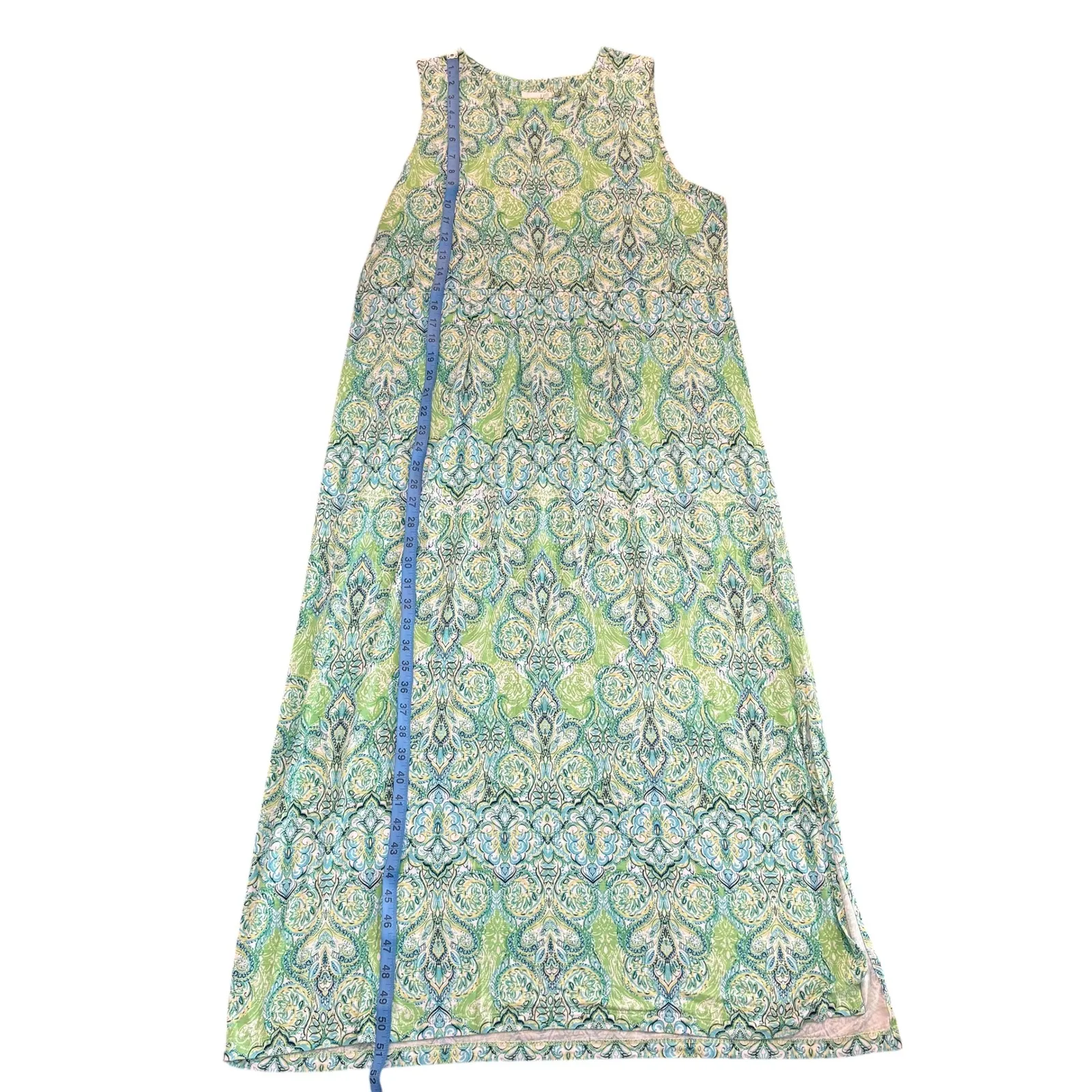 J. Jill Maxi Dress Green Blue Paisley Sleeveless Casual Summer‎ Women's Size L Size L - Image 6