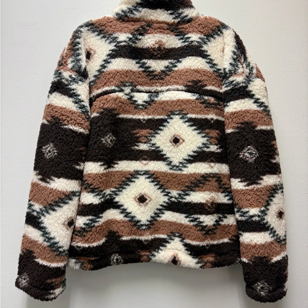 NWT Jessica Simpson Active Aztec Sherpa Fleece Jacket Brown /Cream | Size Medium - Image 3