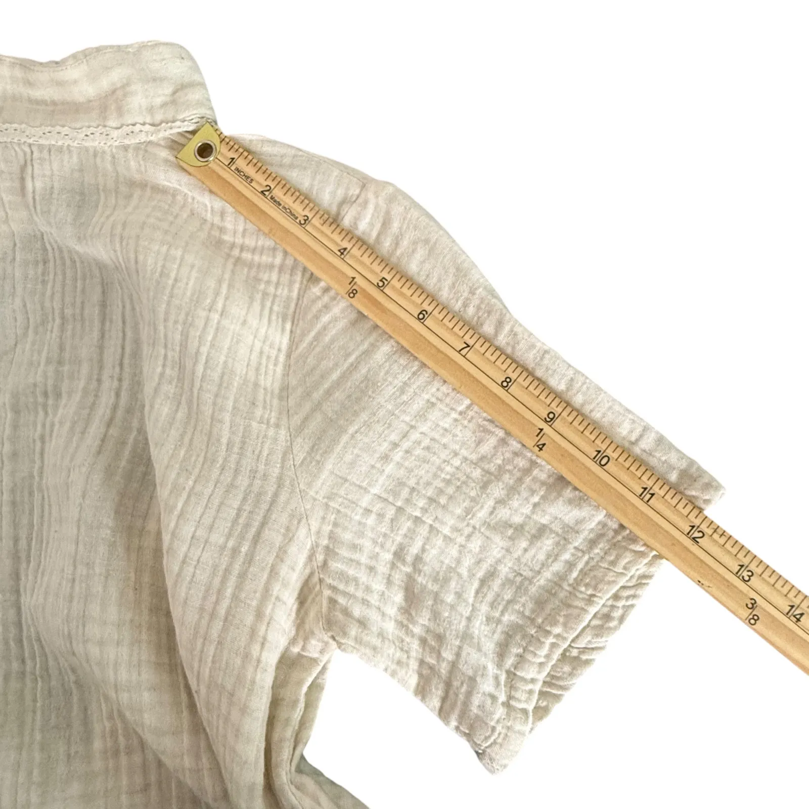 ANZA Organic Gauze Cotton‎ Beach Dress Womens S Ruffles Open Back Cover Up BOHO Tan - Image 15