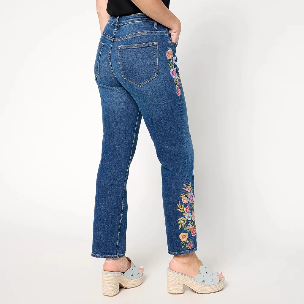NWOT Driftwood Anthropologie Stella Straight Leg Floral Embroidery Jeans 26 - Image 2