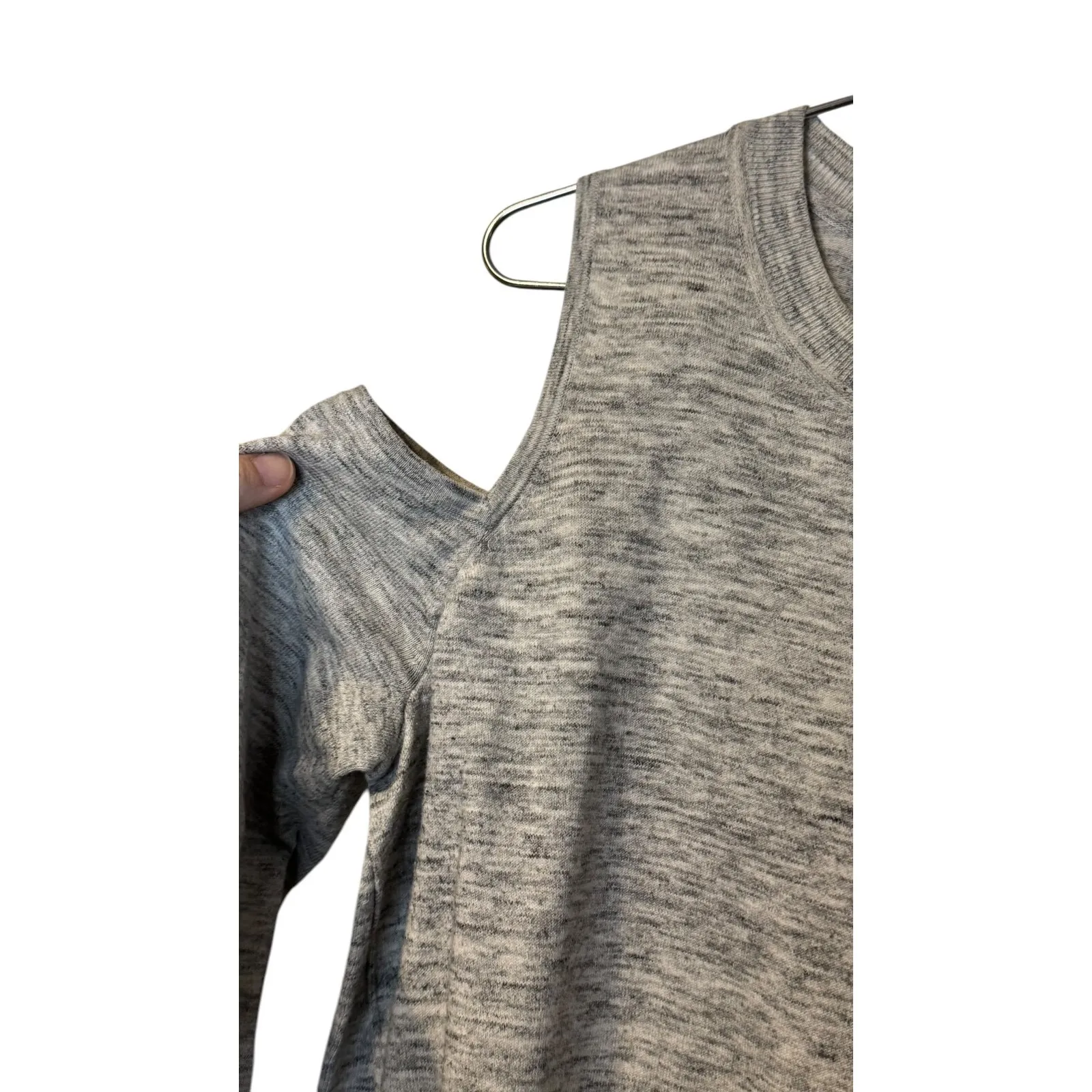 Karen‎ Millen Women's Top Cold Shoulder Heather  Crewneck Long Sleeve Gray Large - Image 5