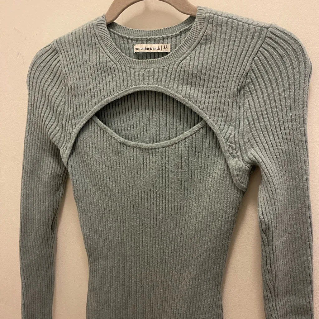 Abercrombie & Fitch blue ribbed sweater midi dress keyhole cut out long sleeve - Image 4