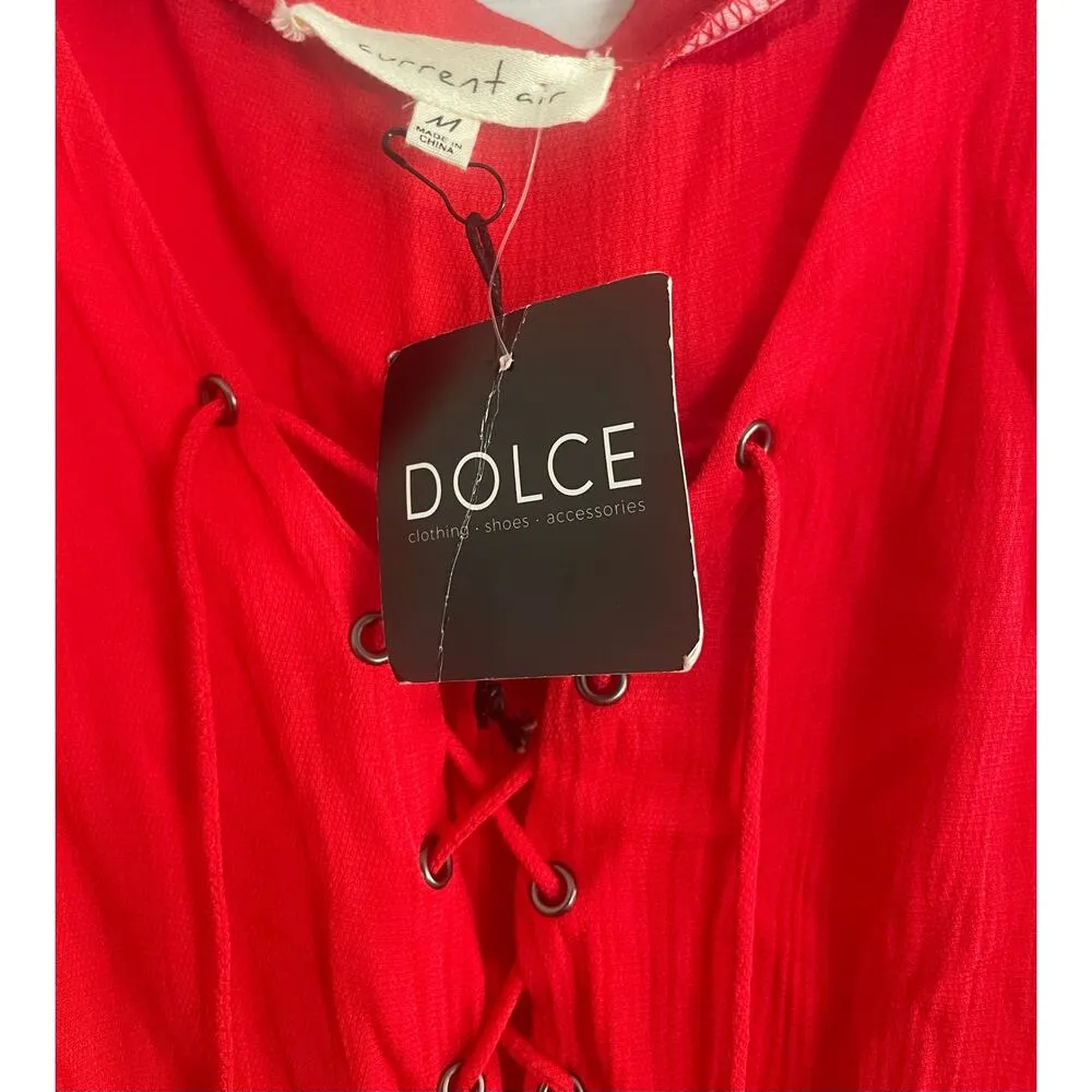 Current Air Red Short Romper, long bell sleeves, Medium, Stylish, NWT, B79, $58 - Image 3