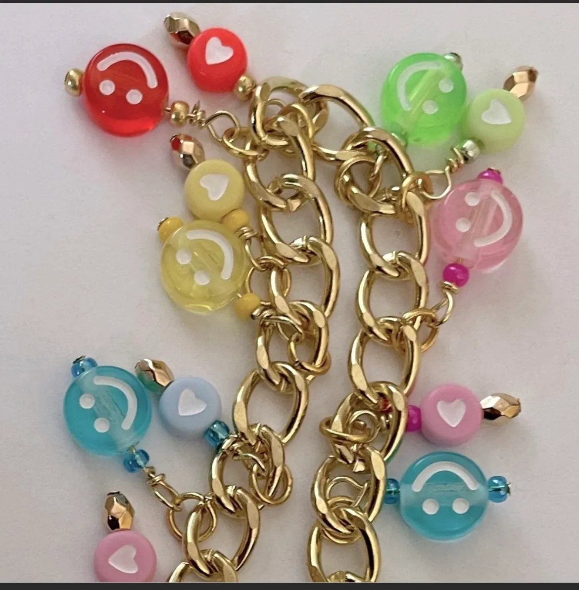 Handmade Multicolored gold chunky happy face bracelet - Image 6