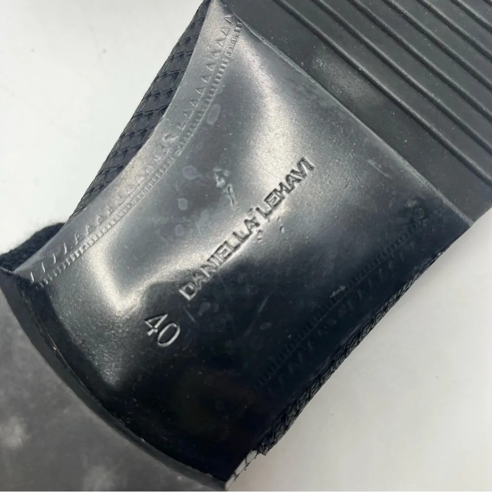 Daniella Lemavi EU Sz 40 or 9 Tall Black Boots Knit Upper Snakeskin Print Lower - Image 13