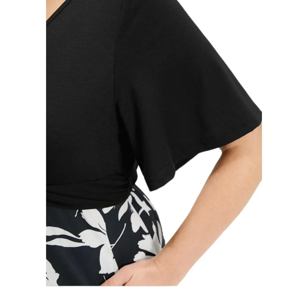 NWT BloomChic Floral Print A Line Butterfly Sleeves Midi Dress in Black/White - Image 5