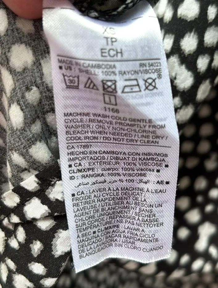 Sleeveless V-Neck Shift Dress Sundress Size XS Black White Polka Dot - Image 9