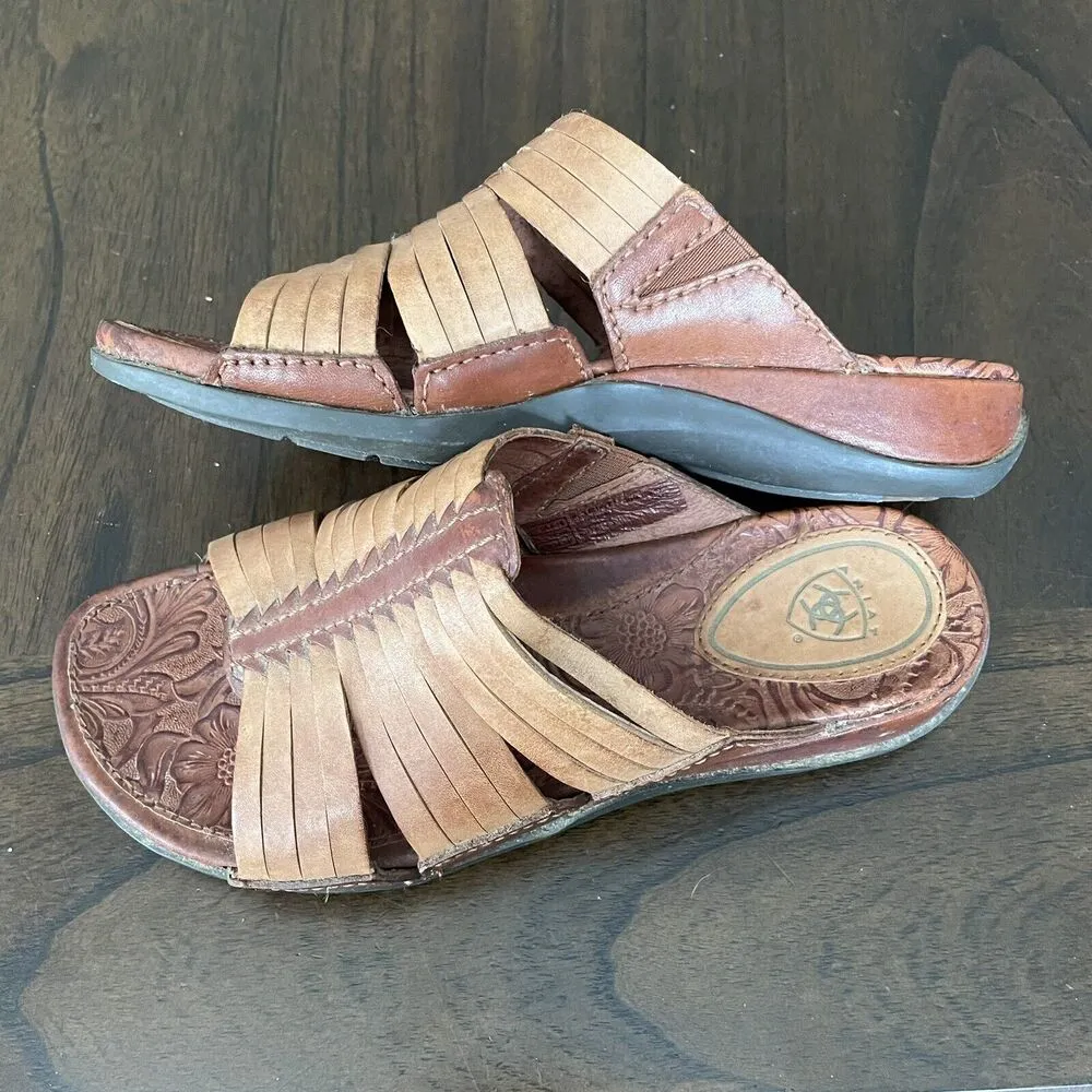 Ariat Womens COSTA Chill Shoes 6.5B Slide Sandals Tan Brown Leather Open Toe - Image 3